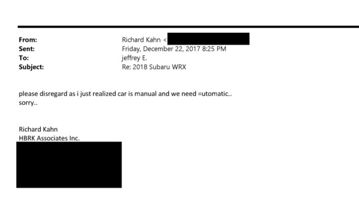 Os arquivos Epstein contêm uma referência inesperada do Subaru WRX